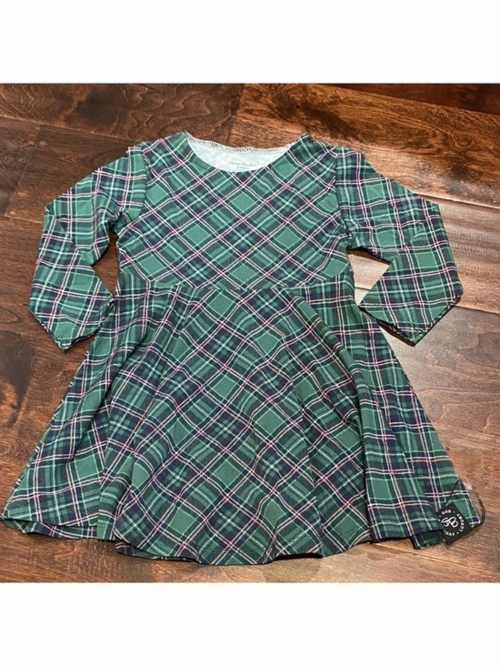 Sweet Bamboo Green Plaid Long Sleeve Dress 2T